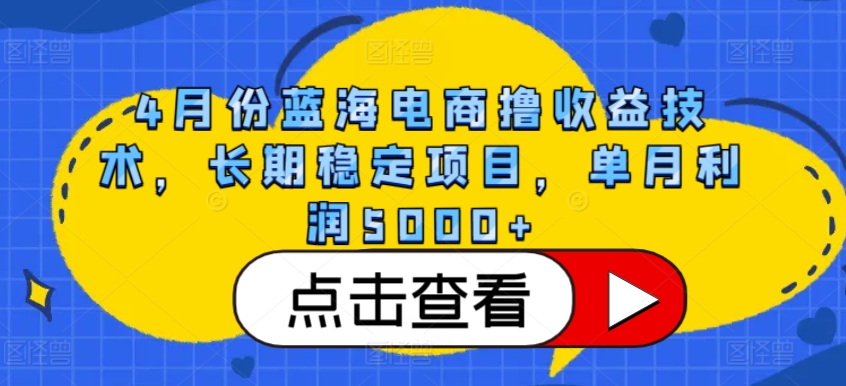 4月份蓝海电商撸收益技术，长期稳定项目，单月利润5000+-可创副业网