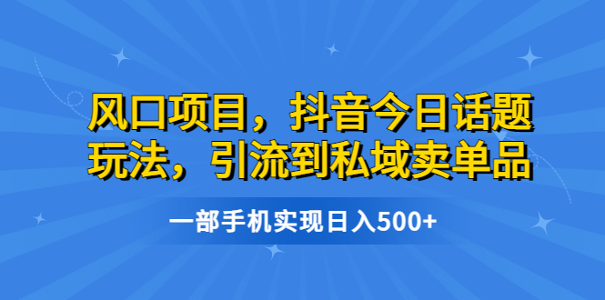 风口项目，抖音今日话题玩法，引流到私域卖单品，一部手机实现日入500+-可创副业网