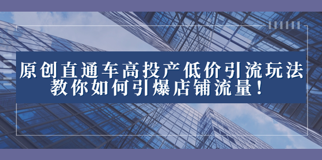 2023直通车高投产低价引流玩法，教你如何引爆店铺流量！-可创副业网