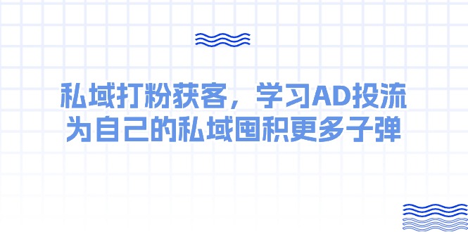 （10728期）某收费课：私域打粉获客，学习AD投流，为自己的私域囤积更多子弹-可创副业网