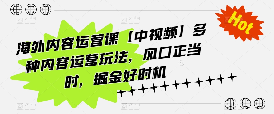 海外内容运营课【中视频】多种内容运营玩法，风口正当时，掘金好时机-可创副业网