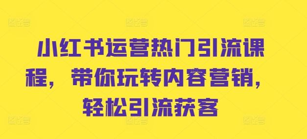 小红书运营热门引流课程，带你玩转内容营销，轻松引流获客-可创副业网