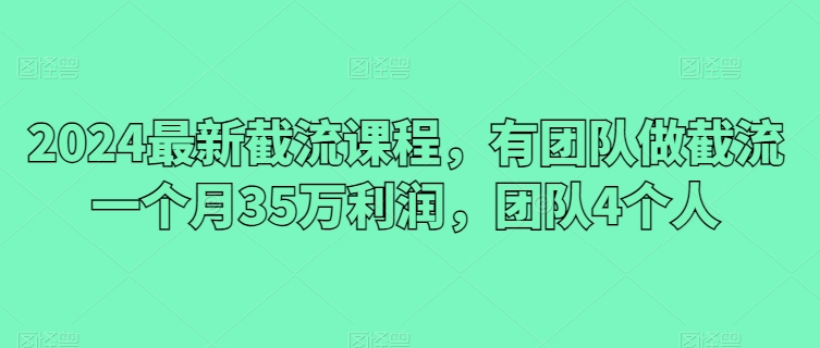 2024最新截流课程，有团队做截流一个月35万利润，团队4个人-可创副业网