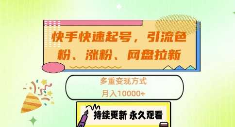 快手快速起号，引流s粉、涨粉、网盘拉新多重变现方式，月入1w【揭秘】-可创副业网