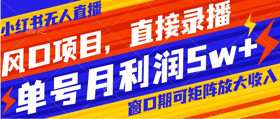 风口项目，小红书无人直播带货，直接录播，可矩阵，月入5w+-可创副业网