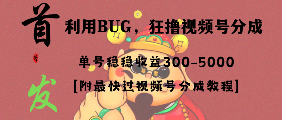 全网独家首发，视频号BUG，超短期项目，单号每日净收益300-5000！-可创副业网