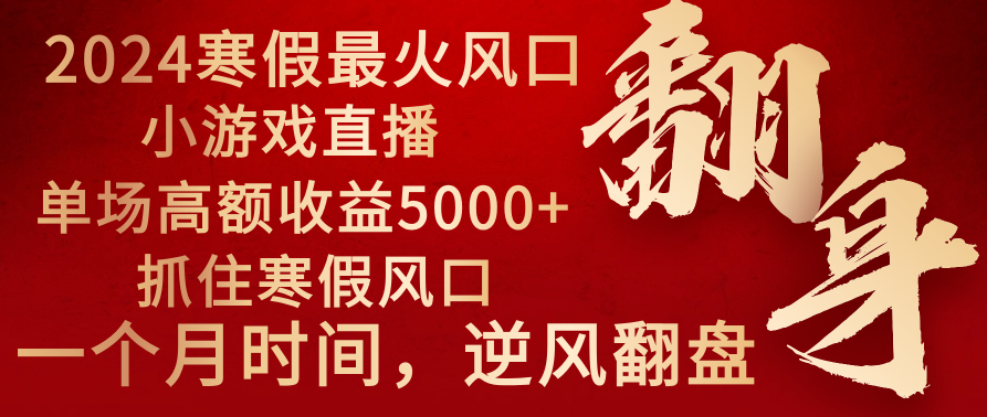 2024年最火寒假风口项目 小游戏直播 单场收益5000+抓住风口 一个月直接提车-可创副业网