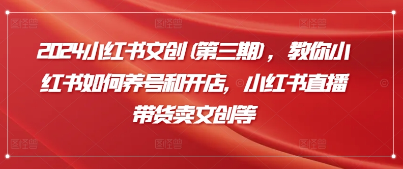 2024小红书文创(第三期)，教你小红书如何养号和开店，小红书直播带货卖文创等-可创副业网