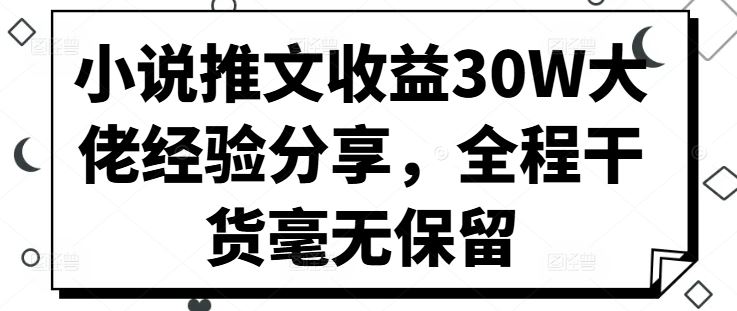 小说推文收益30W大佬经验分享，全程干货毫无保留-可创游戏社区