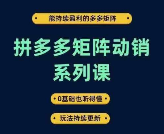 拼多多矩阵动销系列课，能持续盈利的多多矩阵，0基础也听得懂，玩法持续更新-可创副业网