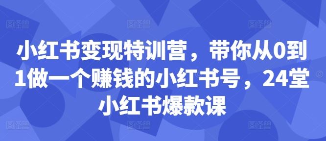 小红书变现特训营，带你从0到1做一个赚钱的小红书号，24堂小红书爆款课-可创副业网
