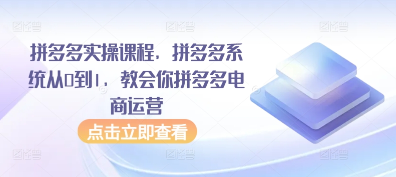 拼多多实操课程，拼多多系统从0到1，教会你拼多多电商运营-可创副业网