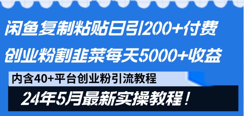 闲鱼复制粘贴日引200+付费创业粉，24年5月最新方法！割韭菜日稳定5000+收益-可创副业网