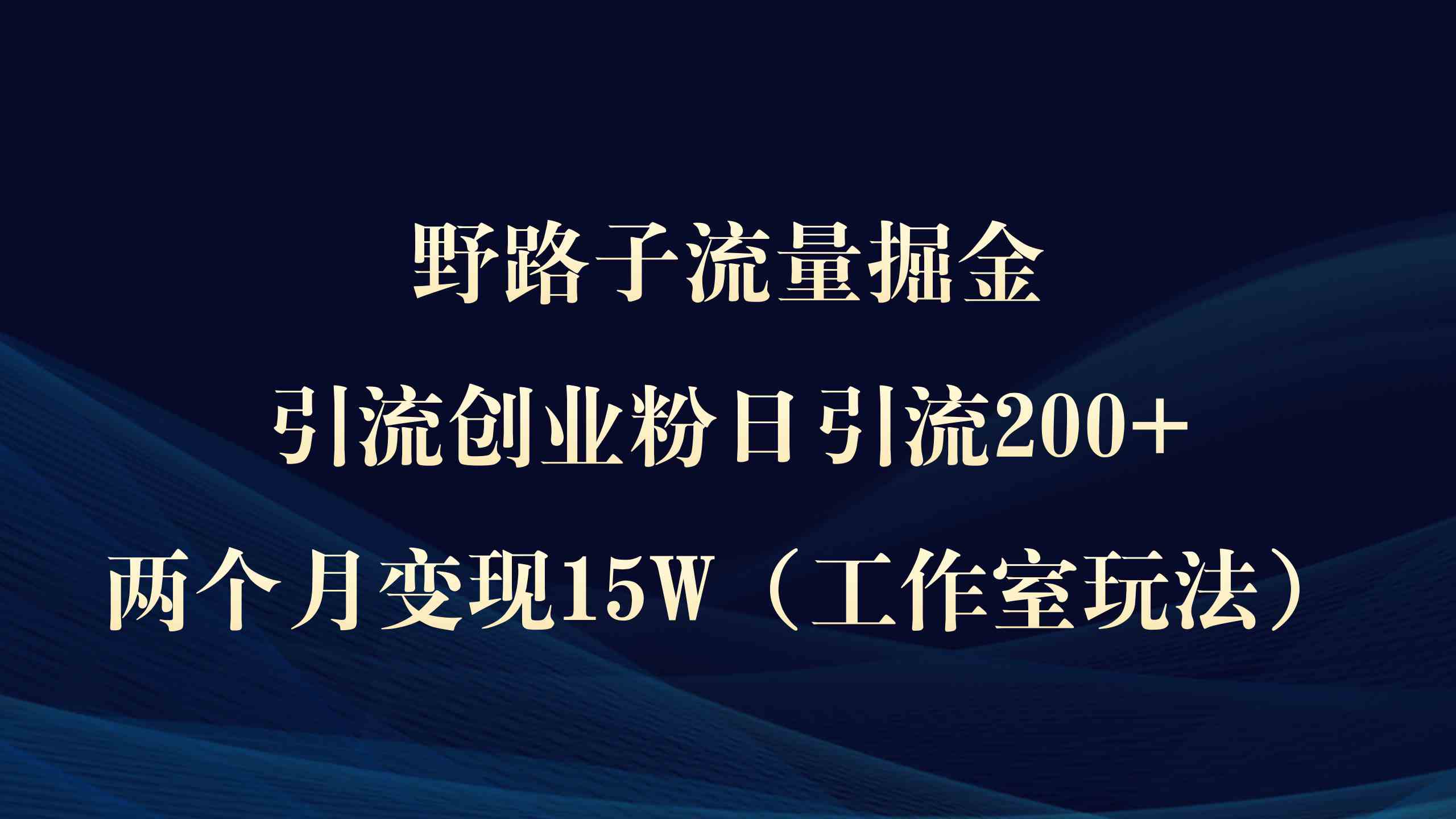 （9513期）野路子流量掘金，引流创业粉日引流200+，两个月变现15W（工作室玩法））-可创副业网