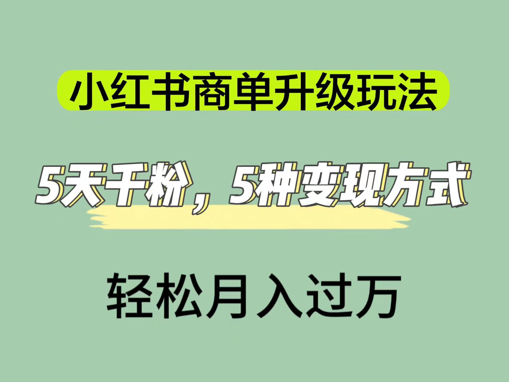 小红书商单升级玩法，5天千粉，5种变现渠道，轻松月入1万+-可创副业网