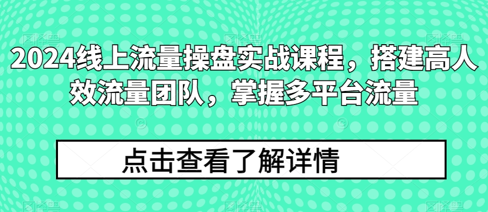 2024线上流量操盘实战课程，搭建高人效流量团队，掌握多平台流量-可创副业网