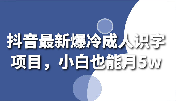 抖音最新爆冷成人识字项目，小白也能月5w-可创副业网