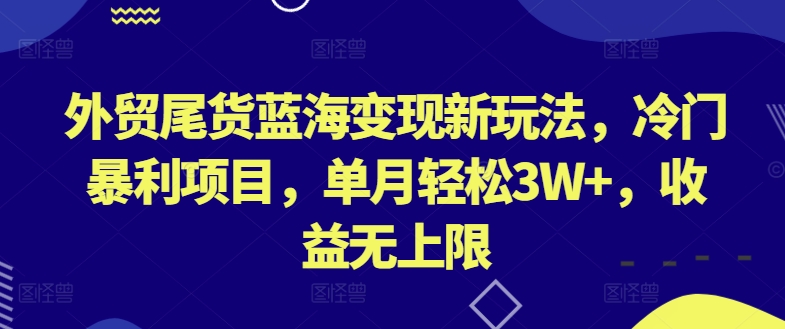 外贸尾货蓝海变现新玩法，冷门暴利项目，单月轻松3W+，收益无上限-可创副业网