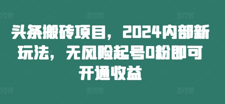 头条搬砖项目，2024内部新玩法，无风险起号0粉即可开通收益-可创副业网
