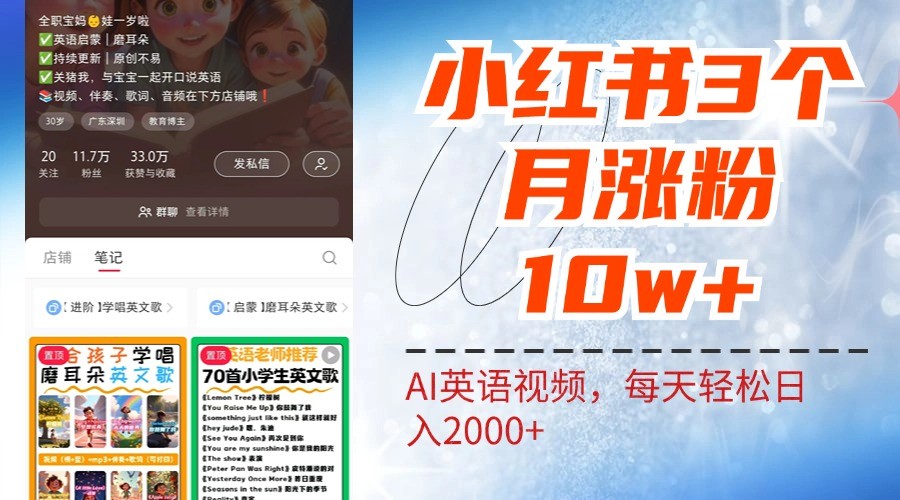 小红书三个月涨粉10W，AI英语视频0成本制作，每天轻松日入2000+-可创副业网