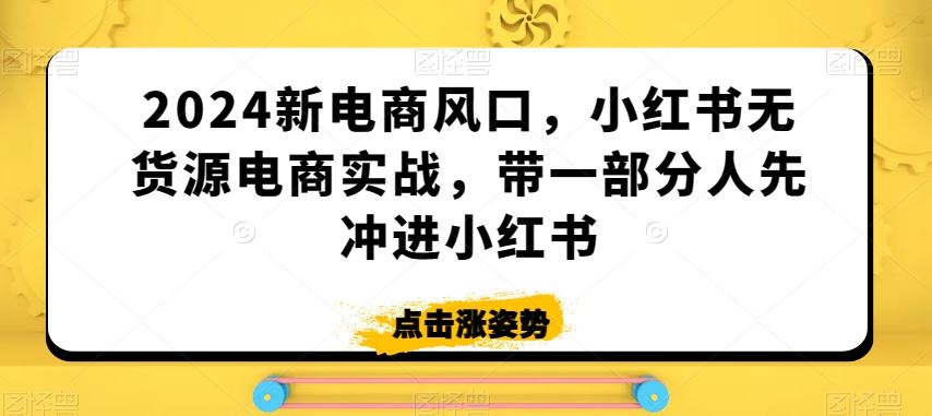 2024新电商风口，小红书无货源电商实战，带一部分人先冲进小红书-可创副业网