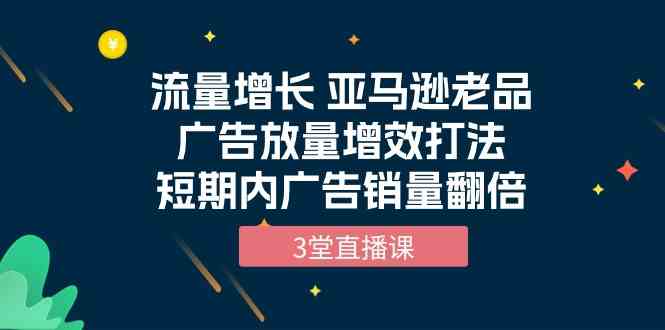 流量增长 亚马逊老品广告放量增效打法，短期内广告销量翻倍（3堂直播课）-可创副业网