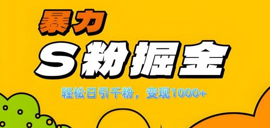 单人单机日引千粉，变现1k+，S粉流量掘金计划攻略【揭秘】-可创副业网