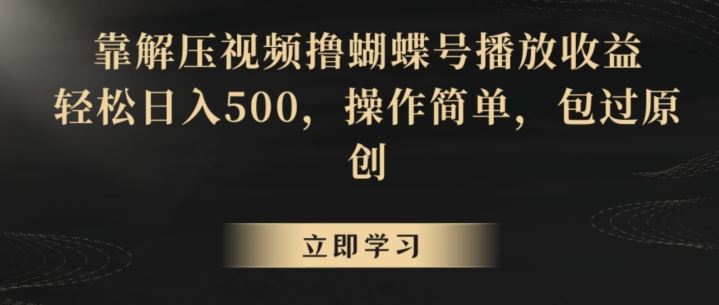 靠解压视频撸蝴蝶号播放收益，轻松日入500，操作简单，包过原创【揭秘】-可创副业网