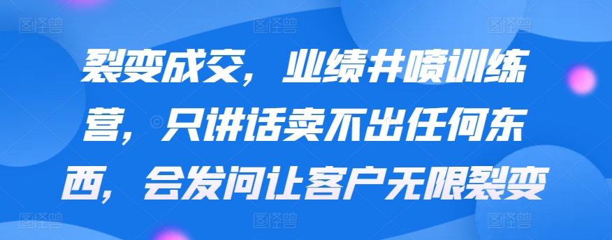 裂变成交，业绩井喷训练营，只讲话卖不出任何东西，会发问让客户无限裂变-可创副业网