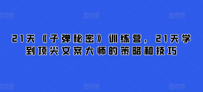 21天《子弹秘密》训练营，21天学到顶尖文案大师的策略和技巧-可创副业网