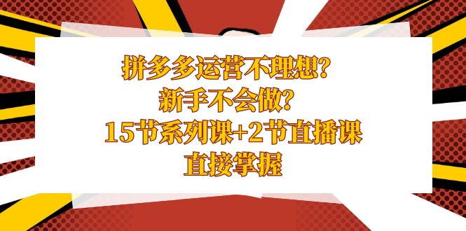 拼多多运营不理想？新手不会做？15节系列课+2节直播课，直接掌握-可创副业网