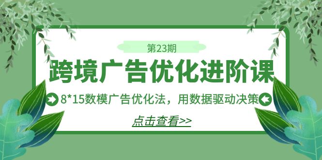 跨境广告·优化进阶课·第23期，8*15数模广告优化法，用数据驱动决策-可创副业网