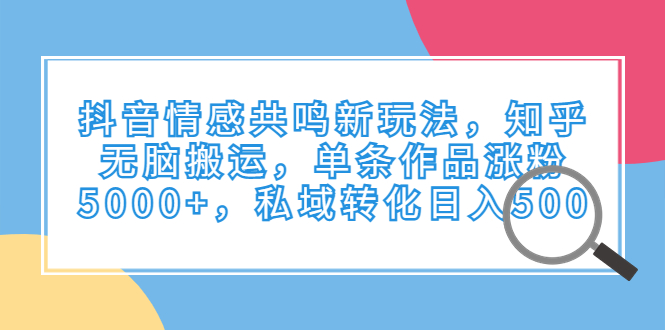 抖音情感共鸣新玩法，知乎无脑搬运，单条作品涨粉5000+，私域转化日入500-可创副业网