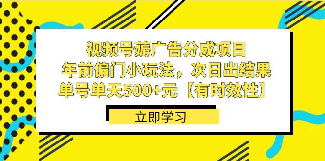视频号薅广告分成项目，年前偏门小玩法，次日出结果，单号单天500+元-可创副业网