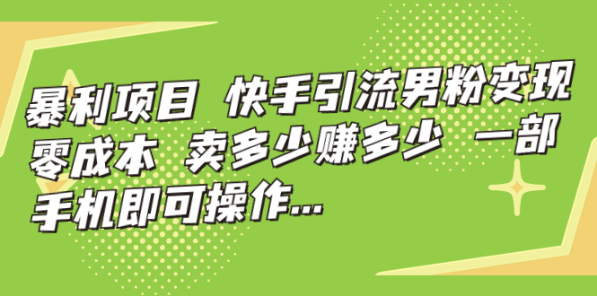 暴利项目，快手引流男粉变现，零成本，卖多少赚多少，一部手机即可操作…-可创副业网