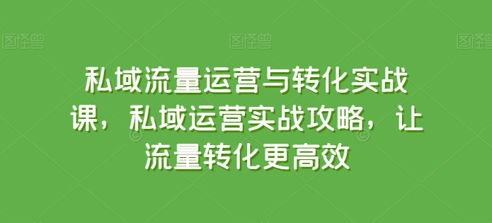 私域流量运营与转化实战课，私域运营实战攻略，让流量转化更高效-可创副业网