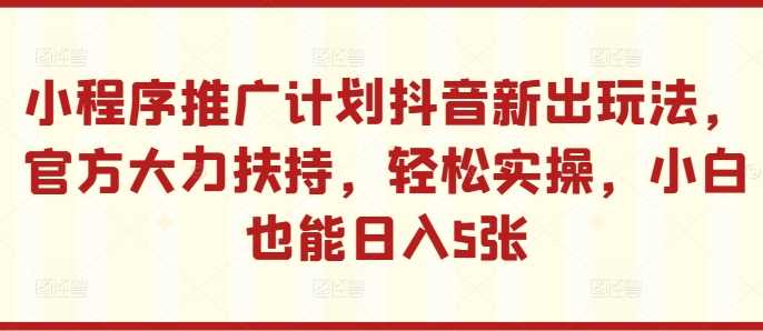 小程序推广计划抖音新出玩法，官方大力扶持，轻松实操，小白也能日入5张【揭秘】-可创副业网