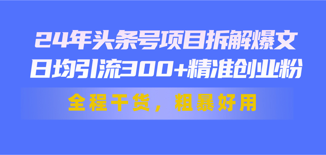 24年头条号项目拆解爆文，日均引流300+精准创业粉，全程干货，粗暴好用-可创副业网