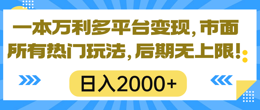 （10311期）一本万利多平台变现，市面所有热门玩法，日入2000+，后期无上限！-可创副业网