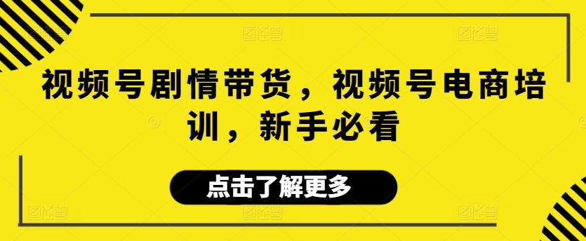 视频号剧情带货，视频号电商培训，新手必看-可创副业网