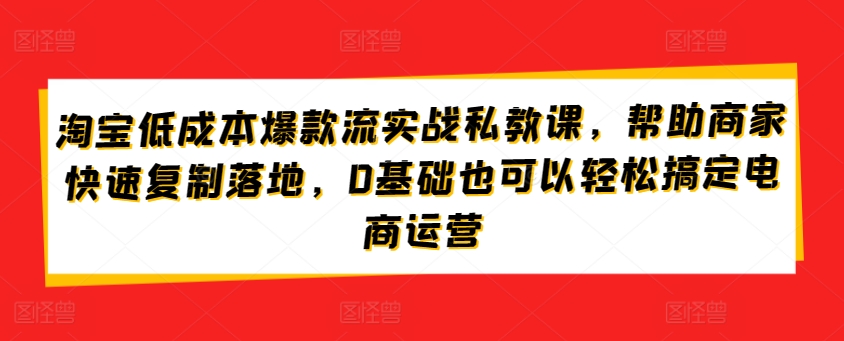淘宝低成本爆款流实战私教课，帮助商家快速复制落地，0基础也可以轻松搞定电商运营-可创副业网