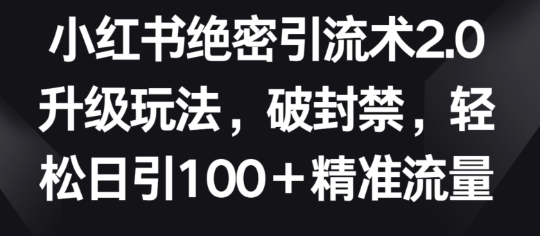 小红书绝密引流术2.0升级玩法，破封禁，轻松日引100+精准流量-可创副业网