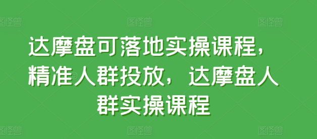 达摩盘可落地实操课程，精准人群投放，达摩盘人群实操课程-可创副业网