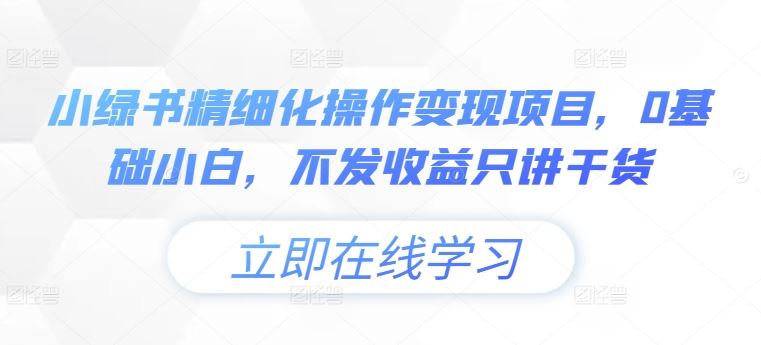 小绿书精细化操作变现项目，0基础小白，不发收益只讲干货-可创副业网