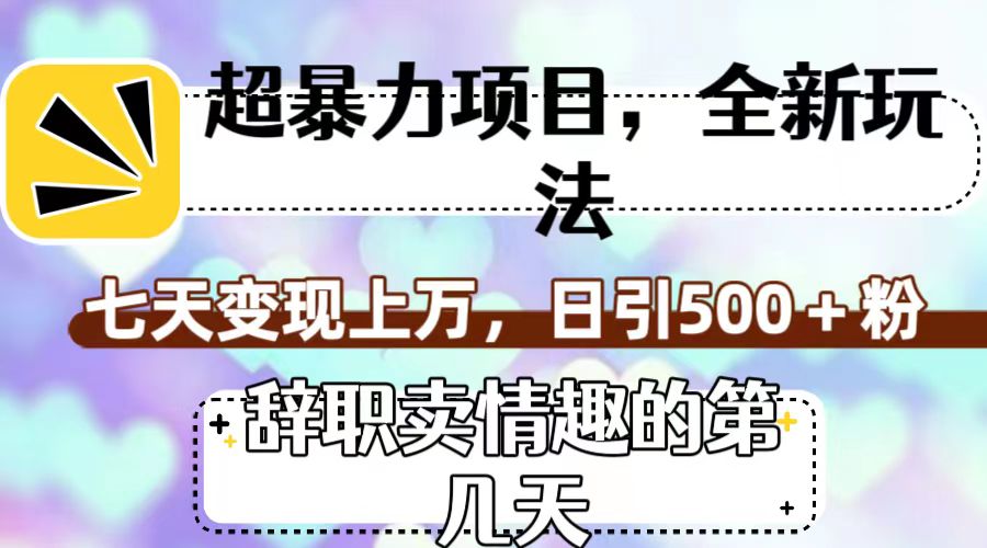 超暴利项目，全新玩法（辞职卖情趣的第几天），七天变现上万，日引500+粉-可创副业网