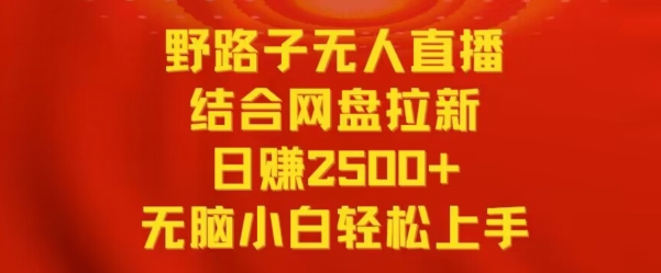 野路子无人直播结合网盘拉新，日赚2500+，小白无脑轻松上手-可创副业网