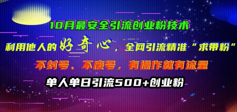 10月最安全引流创业粉技术，利用他人的好奇心全网引流精准“求带粉”不封号、不废号【揭秘】-可创副业网