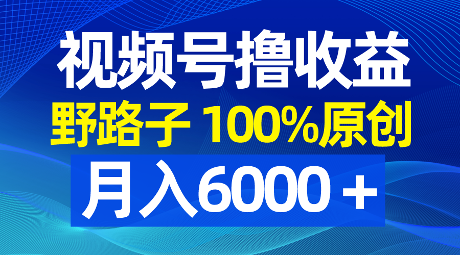 视频号野路子撸收益，100%原创，条条爆款，月入6000＋-可创副业网