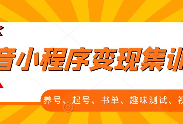 抖音小程序变现集训课，养号、起号、书单、趣味测试、视频剪辑，全套流程-可创副业网