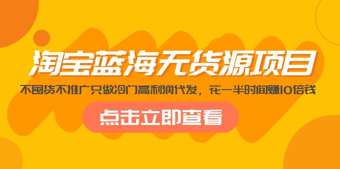 淘宝蓝海无货源项目，不囤货不推广只做冷门高利润代发，花一半时间赚10倍钱-可创副业网